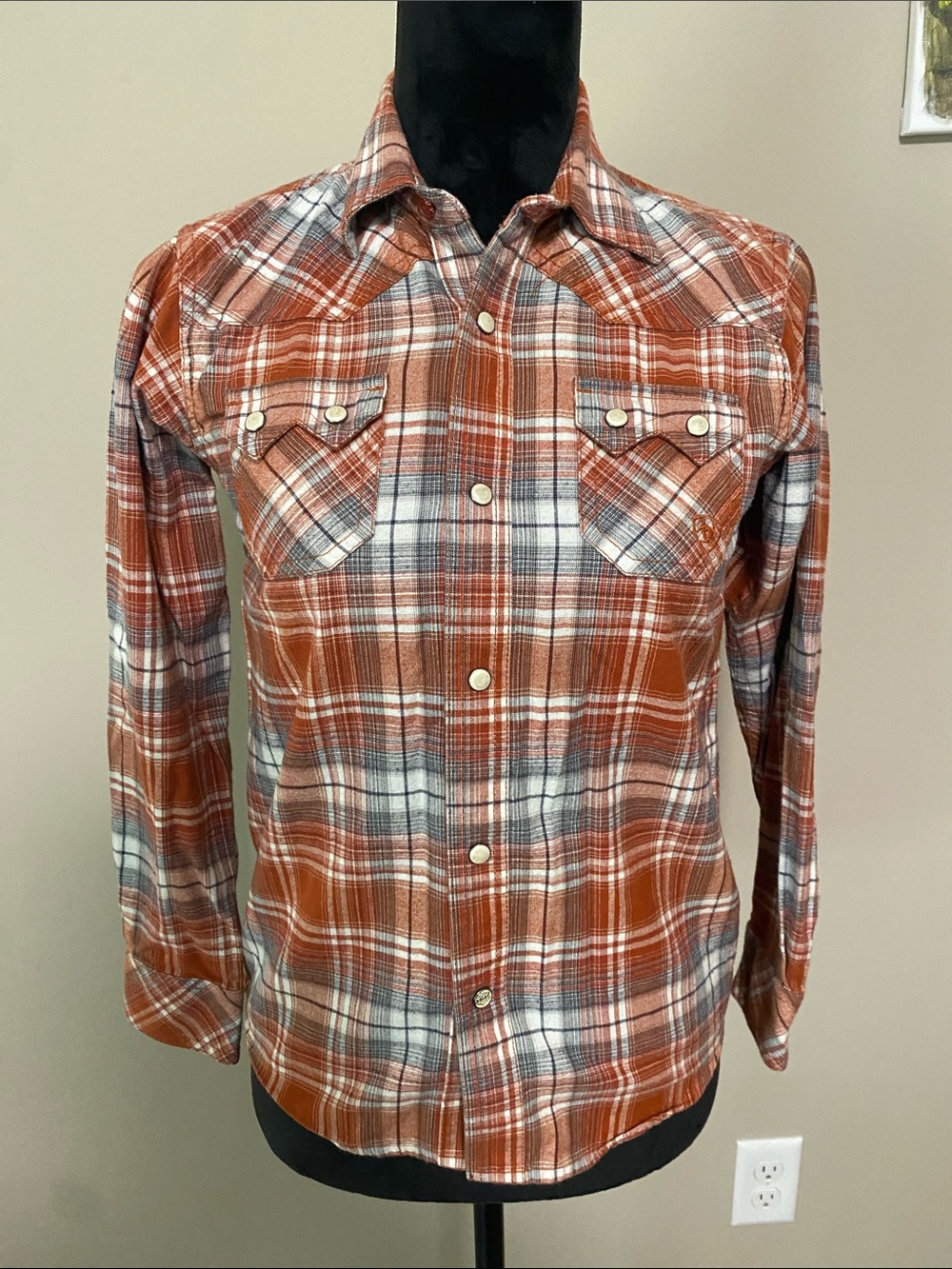 Ariat Boys Hadden Retro Snap Long Sleeve Flannel Cowboy shirt size Medium